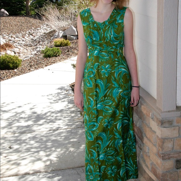 Vintage Hawian dress green and teal size small - Picture 3 of 5